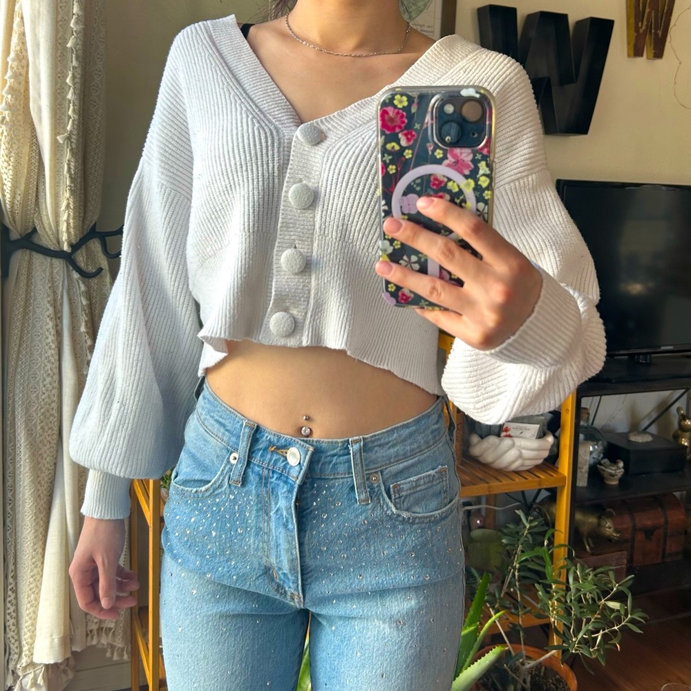 Rye Grass white cropped cardigan